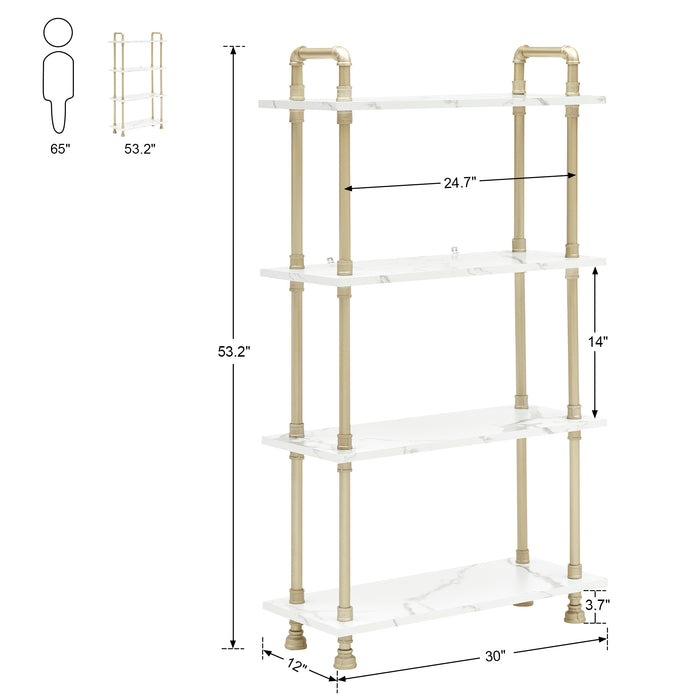 Ivinta Corner Bookshelf with Storage, Wall Mount Pipe Open Shelves, White Corner Shelf Stand, Gold Metal Bookcase, Modern Shelf Organizer Display