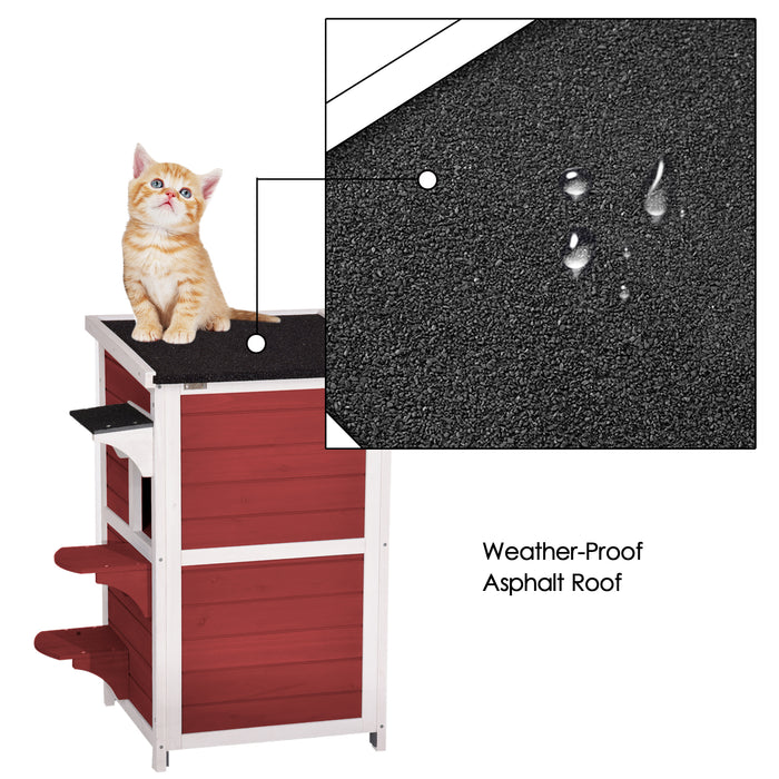 Lovupet 2-Story Weatherproof Wooden Outdoor/Indoor Cat Shelter House Condo with Escape Door 6012-0508
