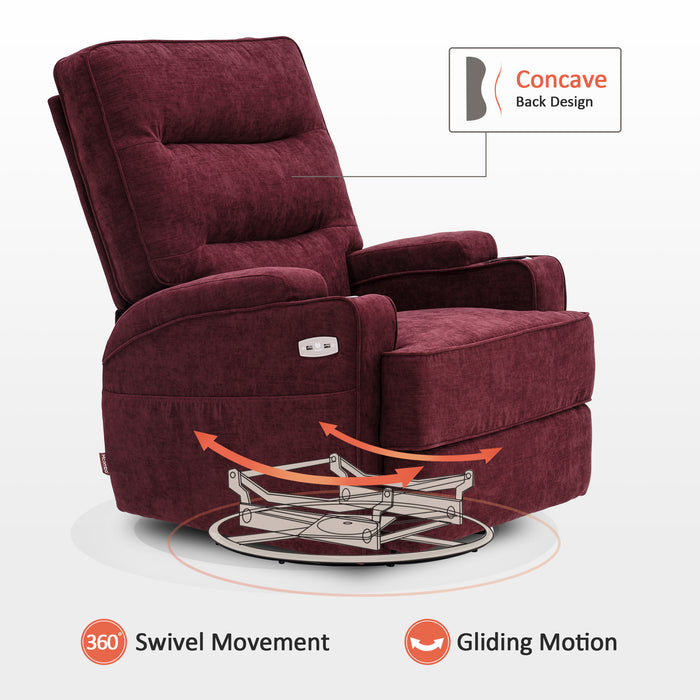 Mcombo Electric Power Swivel Glider Recliner Chair with Heat and Vibrating for Nursery, USB ports, Pillow, Cup Holders, Remote Control, Fabric 7752