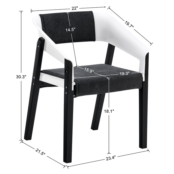 Mcombo Dining Chair Set of 2, White Plastic Dining Chair with Solid Wood Legs, Fabric Side Seat Arm Chair for Kitchen Room Outdoor, Mid Century Modern Accent Chairs (Easy Assembled, with Cushion)  6090-5122OAK