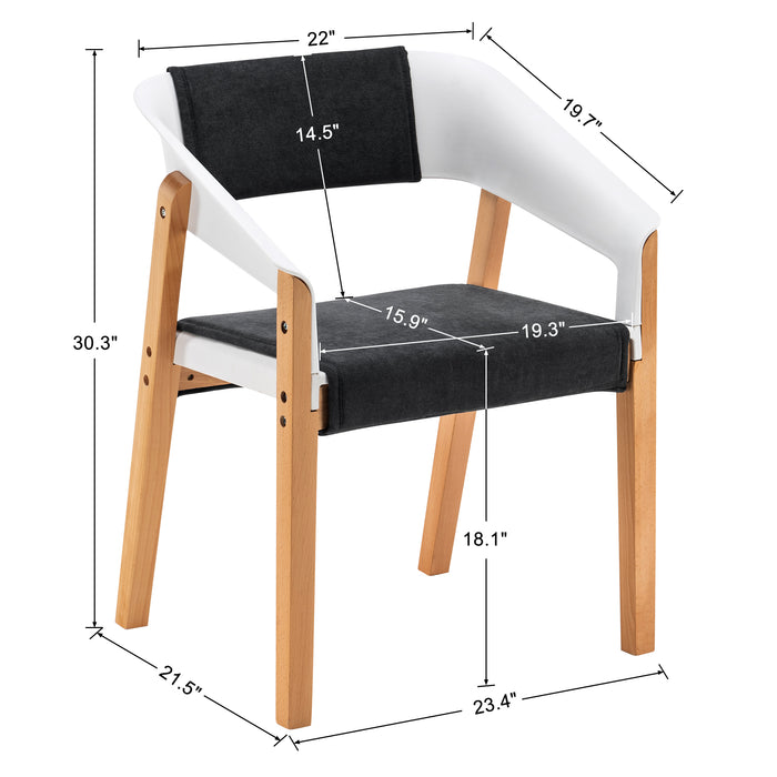 Mcombo Dining Chair Set of 2, White Plastic Dining Chair with Solid Wood Legs, Fabric Side Seat Arm Chair for Kitchen Room Outdoor, Mid Century Modern Accent Chairs (Easy Assembled, with Cushion)  6090-5122OAK