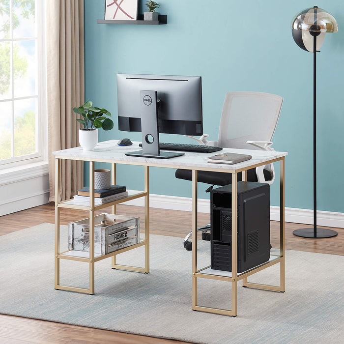 Ivinta Computer Desk with Shelves White Desk Office Desk with CPU Stand Vanity Desk with Storage Modern Gaming Desk Study Writing Laptop Table
