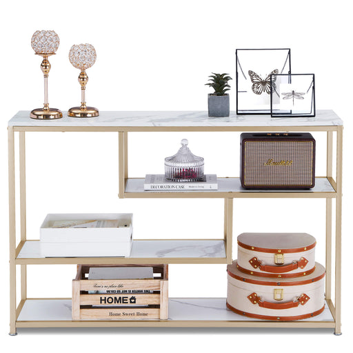 Console Table with Storage, White Entryway Table with Shelves, Gold Small Table Sofa Tables for Living Room, Hallway,Narrow Accent Table Buffet Table with Faux Marble Veneer 6090-Sage-90Gold