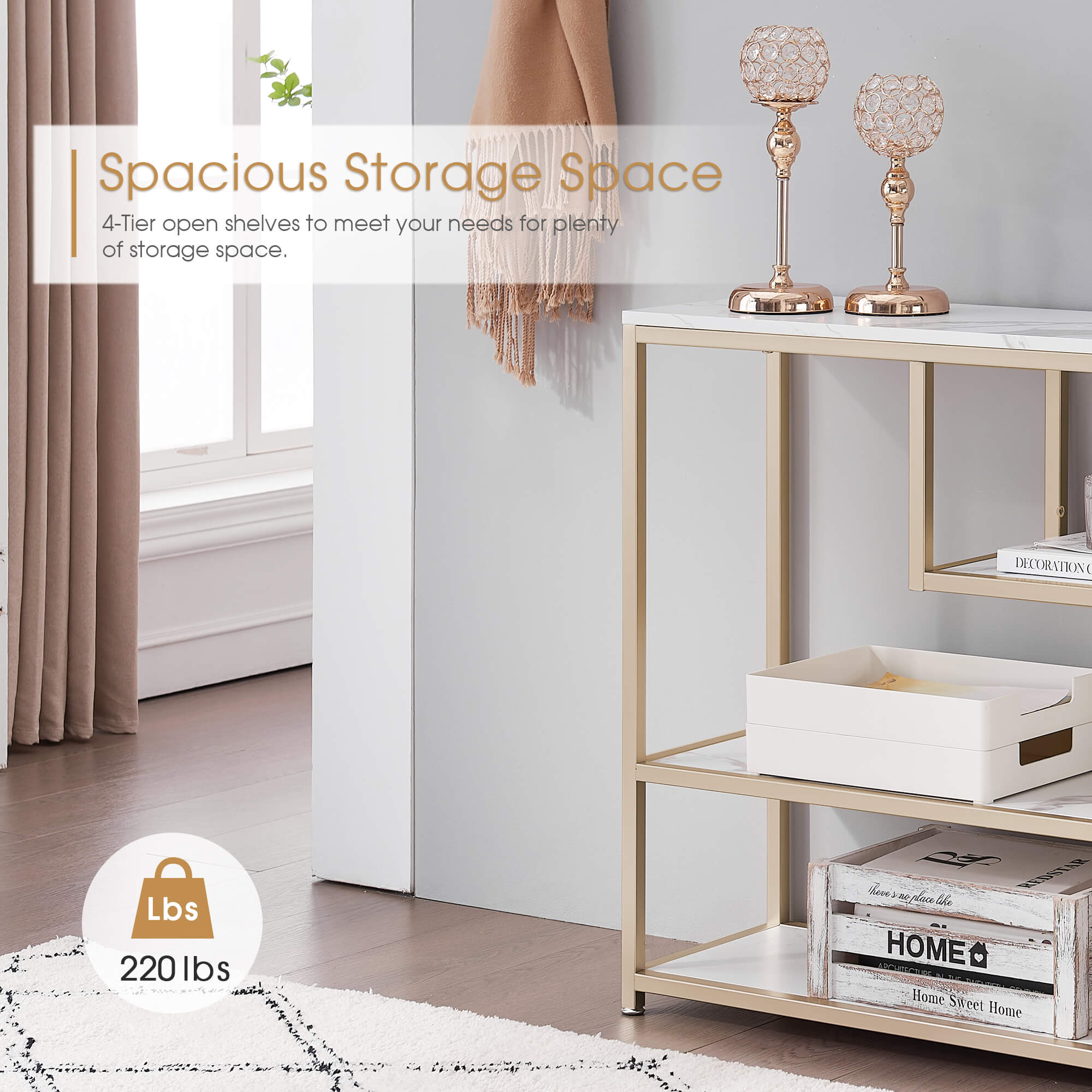 Console Table with Storage, 90Gold