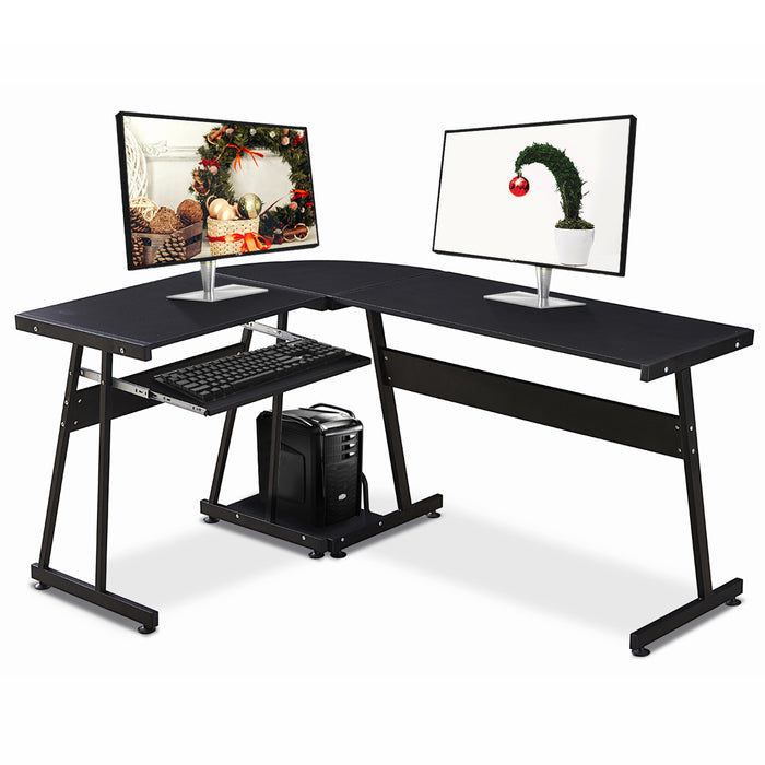 Office Desk Corner L Shaped Workstation Laptop Table with Keyboard Tray and CPU Stand,MFB Black/Brown 6090-7112BK