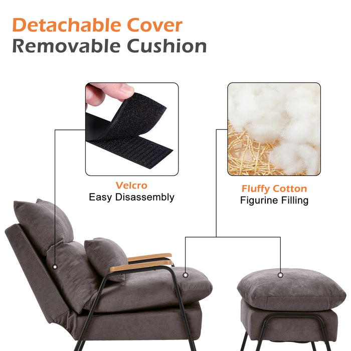 MCombo Accent Recliner Chair with Ottoman, Fabric Couch Bed Chair, Armchair Club Chair, Adjustable Backrest and Headrest, for Living Room Bedroom Office 4055