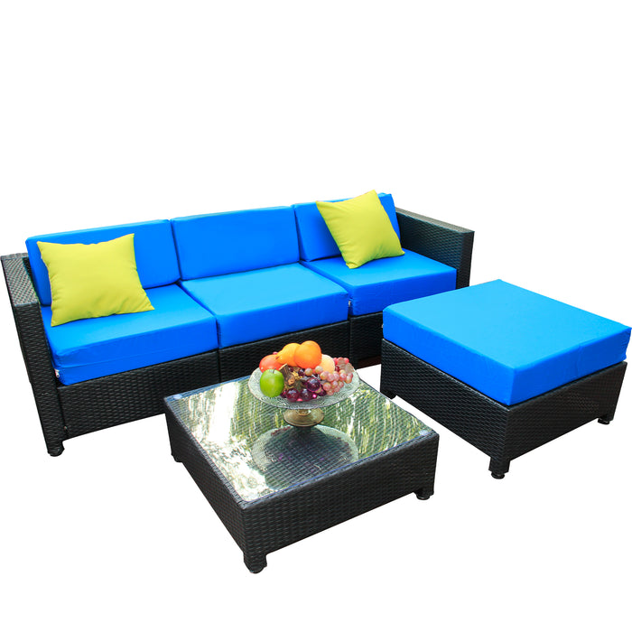 mcombo 5PC Outdoor Garden Patio Furniture Sectional Wicker Rattan Sofa Chair Couch Table Cushion Aluminum Frame 6080-1005