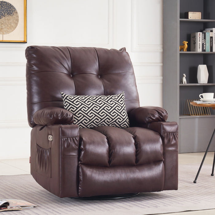 Mcombo Large Electric Power Swivel Glider Rocker Recliner Chair with Massage and Heat, USB Ports, Remote, USB Ports, 2 Side & Pockets, Faux Leather 7748