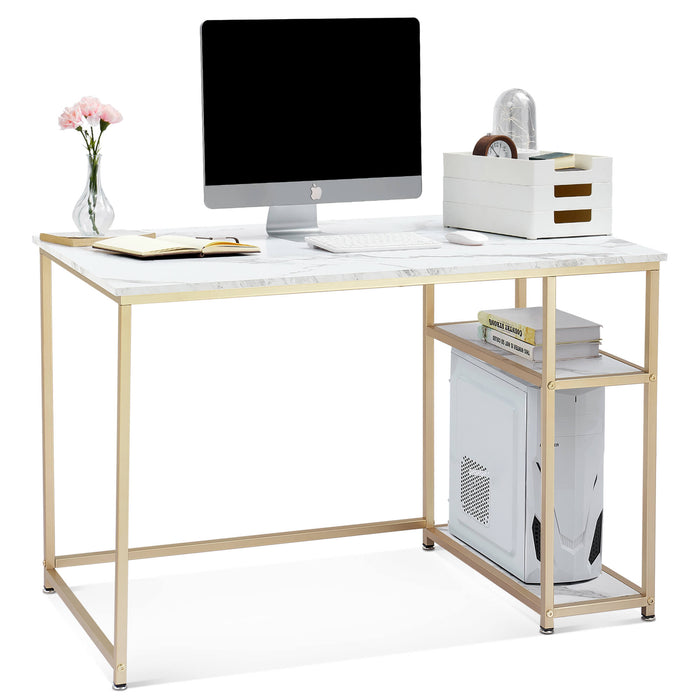 Mcombo Computer Desk with Shelves, Office Desk for Living Room,Small Desk with Storage Space 6090-WHALE