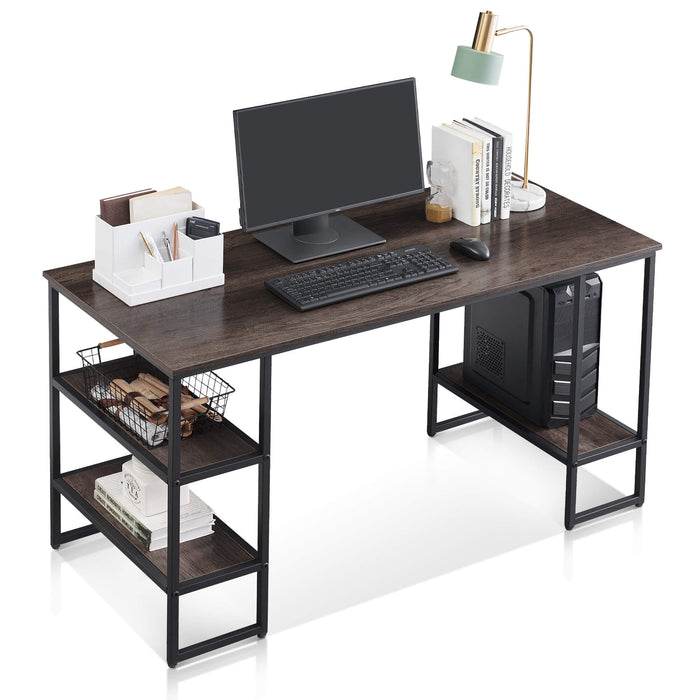 Mcombo Computer Desk Office Desk with 3-Tier Shelves, White Desk for Small Space, Gaming Desk with CPU Stand 6090-DP-114RBL/140MBL/140VIN