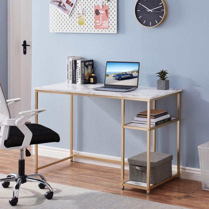 Mcombo Computer Desk with Shelves, Office Desk for Living Room,Small Desk with Storage Space 6090-WHALE