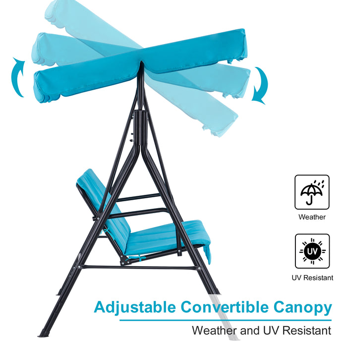 Mcombo 3-Person Outdoor Patio Swing Chair, Convertible Canopy Hanging Swing Glider Lounge Chair,  4003