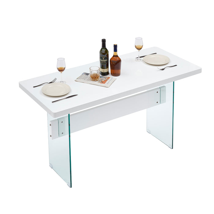 Mcombo Modern White Dining Table, High Glossy Dining Room Table for 4/6, Small Glass Desk