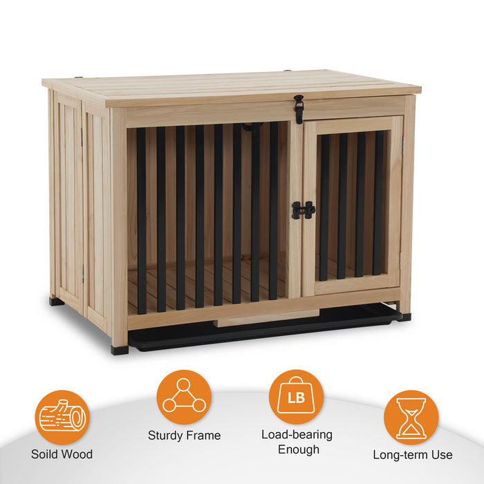 Mcombo Wooden Dog Crate Furniture End Table with Door, No Assembly Portable Foldable Pet Crate Dog Kennel Indoor with Removable Tray