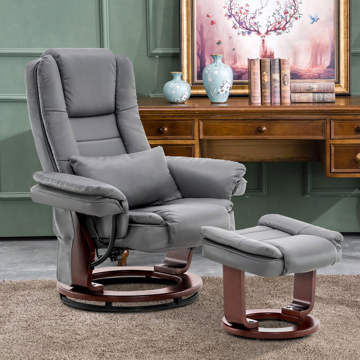 MCombo Recliner with Ottoman Chair Accent Recliner Chair with Vibration Massage, 360 Degree Swivel Wood Base, Faux Leather 9096