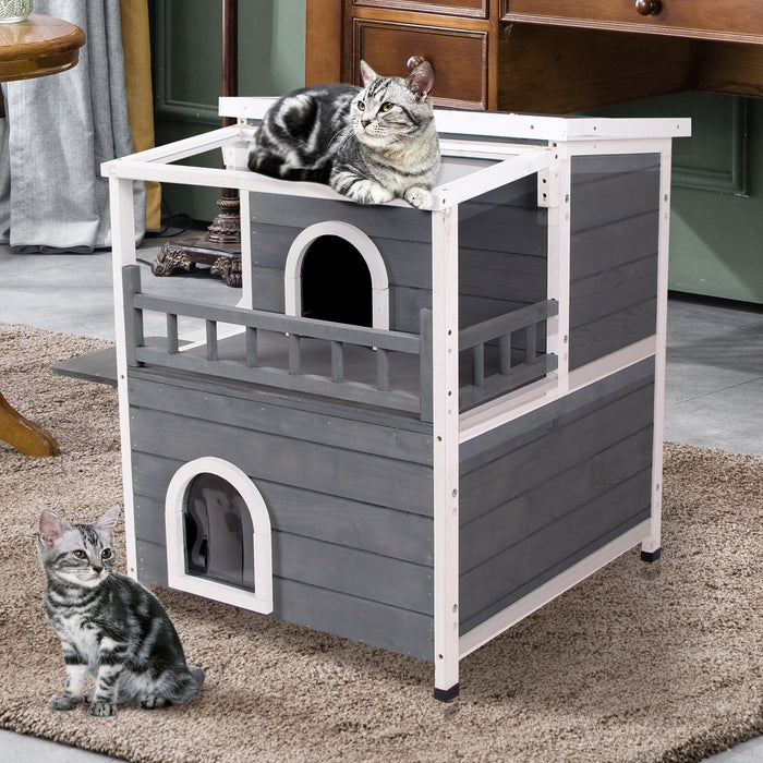 MCombo 2-Story Outdoor Cat House with Waterproof Roof, Wooden Catio Indoor Cat Enclosure with Escape Doors, Multiple Cat Shelter Feral Kitty Cage for Inside/Outside 0509