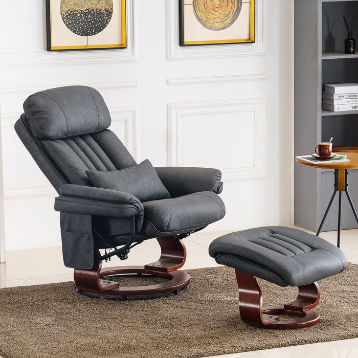 Mcombo Reclining Chairs with Ottoman, 360 Degrees Swivel Recliners with Massage, Faux Leather Ergonomic Lounge Chairs for Living Room Bedroom 4999