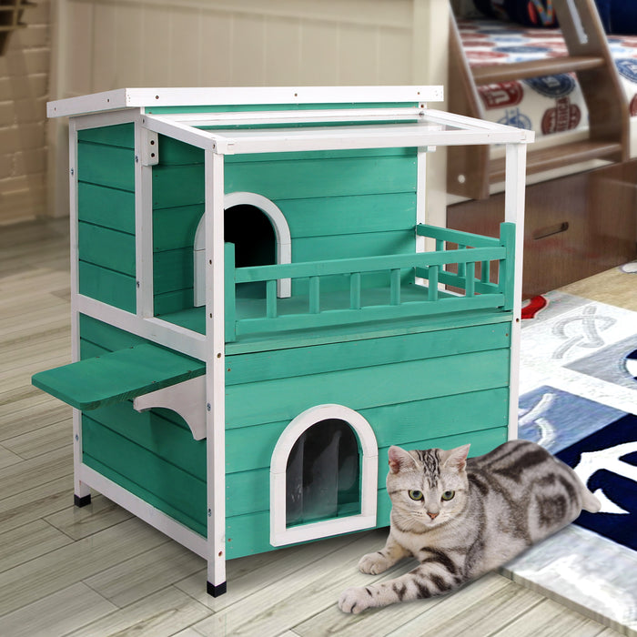 MCombo 2-Story Outdoor Cat House with Waterproof Roof, Wooden Catio Indoor Cat Enclosure with Escape Doors, Multiple Cat Shelter Feral Kitty Cage for Inside/Outside 0509