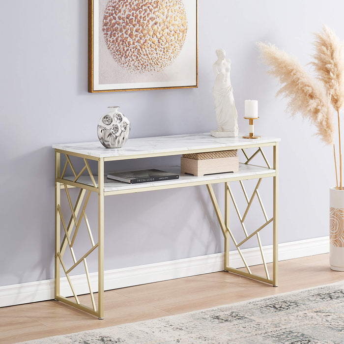 Free Shipping on Aro 1200mm White & Gold Modern Console Table Rectangular  Accent Table Entryway Drawers｜Homary UK in 2023