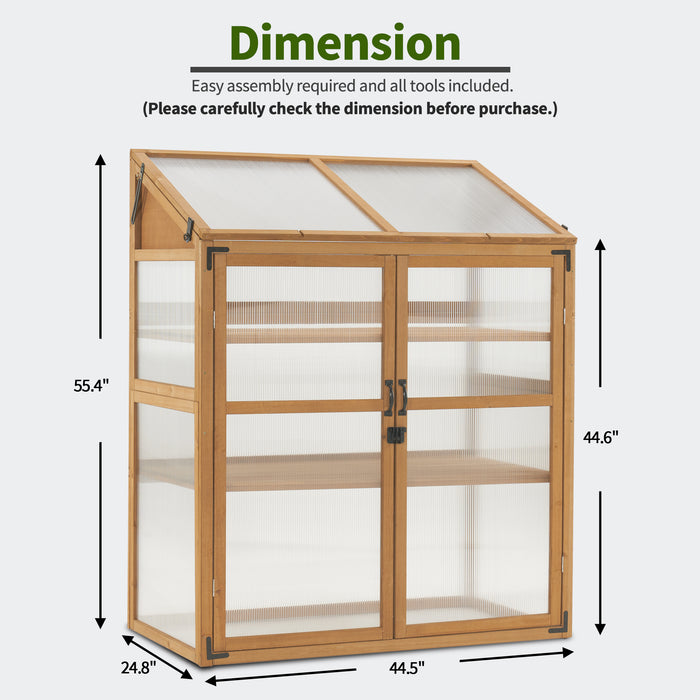 Mcombo Cold Frame Greenhouse, Large Wooden Greenhouse Cabinet, Garden Cold Frame with Adjustable Shelves for Outdoor Indoor Use, 1344