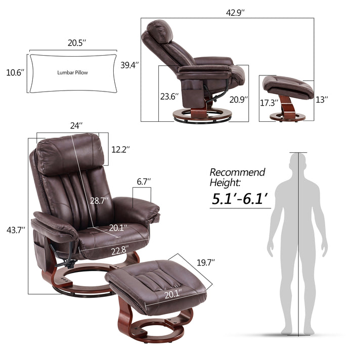 Mcombo Reclining Chairs with Ottoman, 360 Degrees Swivel Recliners with Massage, Faux Leather Ergonomic Lounge Chairs for Living Room Bedroom 4999