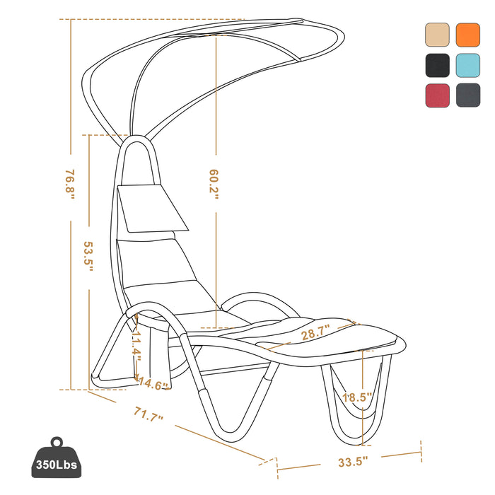 Mcombo Outdoor Chaise Lounge Chair w/Adjustable Canopy, Adjustable Cushioned Reclining Chair w/Side Pocket and Arc Stand, Sun Lounger for Beach Poolside Backyard Balcony Porch, 4097