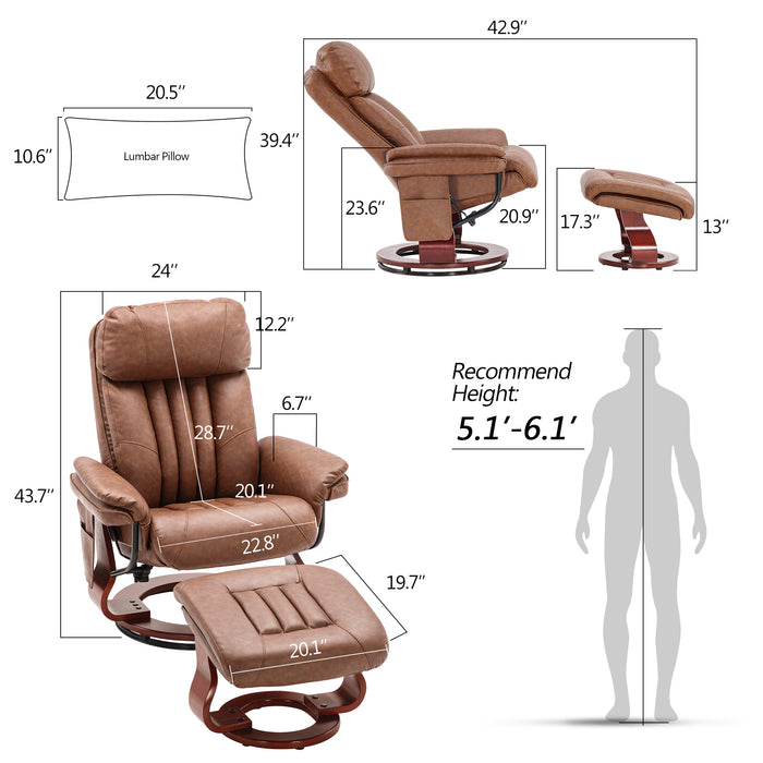 Mcombo Reclining Chairs with Ottoman, 360 Degrees Swivel Recliners with Massage, Faux Leather Ergonomic Lounge Chairs for Living Room Bedroom 4999