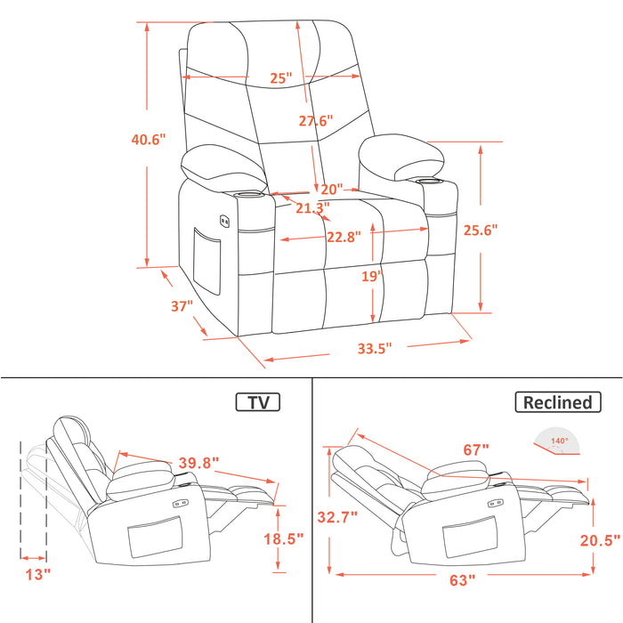 MCombo Manual Glider Rocker Recliner Chair with Cup Holders for Nursery, USB Ports, 2 Side & Front Pockets, Faux Leather 8002