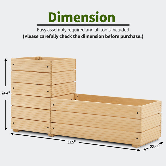 MCombo L Shape Wooden Raised Garden Bed, Outdoor Planter Box Elevated Garden Bed for Vegetables, Herb and Flowers, 0213