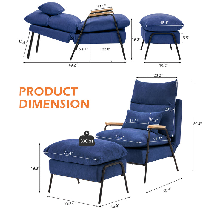 MCombo Accent Recliner Chair with Ottoman, Fabric Couch Bed Chair, Armchair Club Chair, Adjustable Backrest and Headrest, for Living Room Bedroom Office 4055