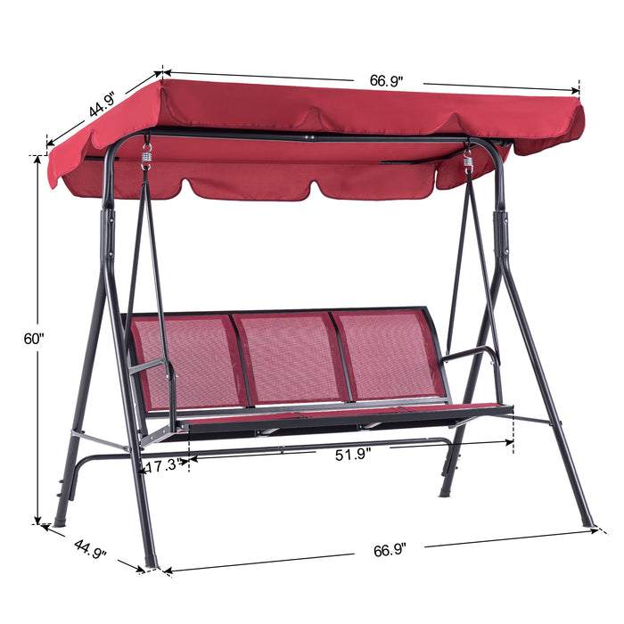 Mcombo Outdoor Patio Canopy Swing Chair 3-Person, Steel Frame Textilence Seats Swing Glider, 4507
