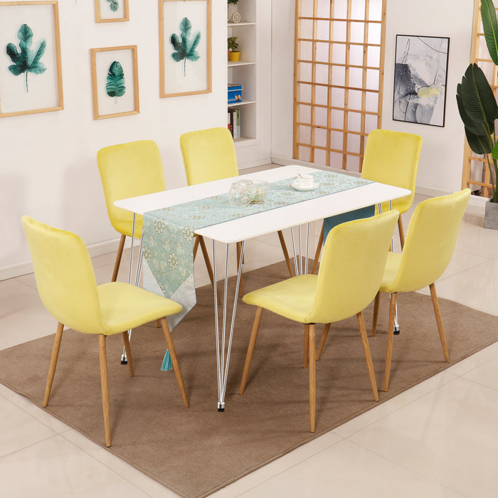 Mcombo Modern Dining Chair Velvet Small Desk Side Chair Mid Century Upholstered Armless Chair for Living Dining Room Kitchen Home Office (Yellow) 6090-GD914Y