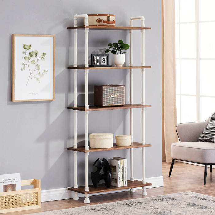 Bookshelf White Book Shelf Ladder Bookcase Tall Bookcases Industrial Bookshelves for Bedroom, Modern Wood Kids Book Shelves 3/4/5 Shelf for Small Spaces 6090-303/404/505WBR