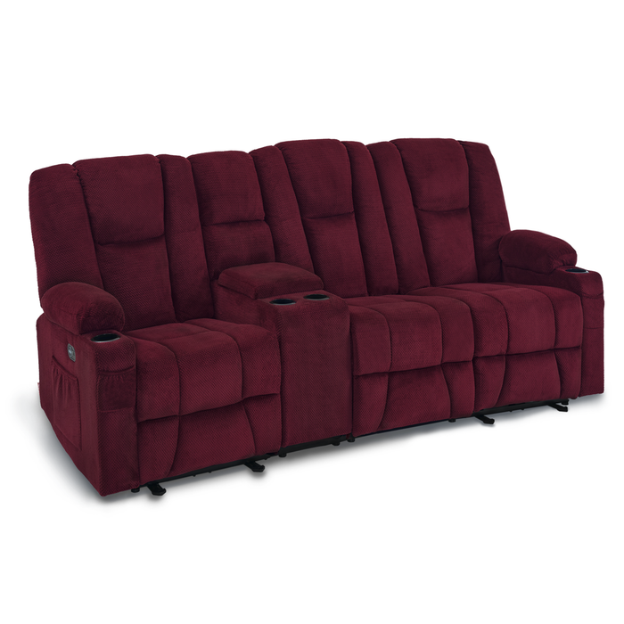 Mcombo Fabric Power Loveseat Recliner, Electric Reclining Sofa with Heat and Massage, Cup Holders, USB Charge Port for Living Room 6015/6035/6025/6045