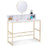 Makeup Vanity, White Wooden Marble Pattern Vanity Desk, Makeup Desk with Removeable Vanity Mirror, Bookshelf, for Girls’ Dressing, Work and Study, Vanity Table for Bedroom 6090-MAKEUP-4576GW/6090-MAKEUP-1575GW