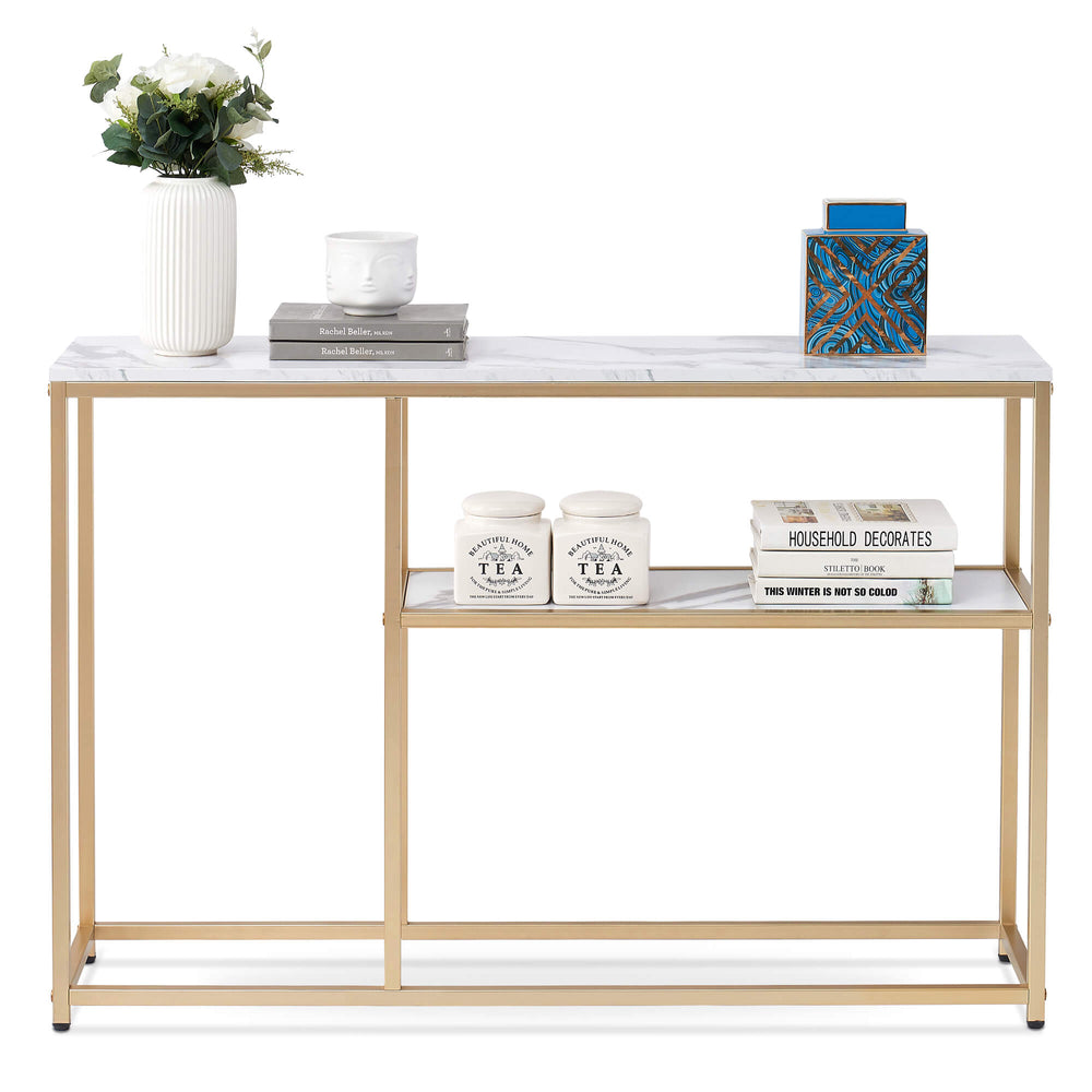 Narrow Console Table, White Marble Sofa Table Small TV Entryway Table with Storage Shelf, Buffet Table for Hallway Living Room, 47.2inch. (White, 47 inch) 6090-Sage-80BLK/6090-Sage-80GOLD
