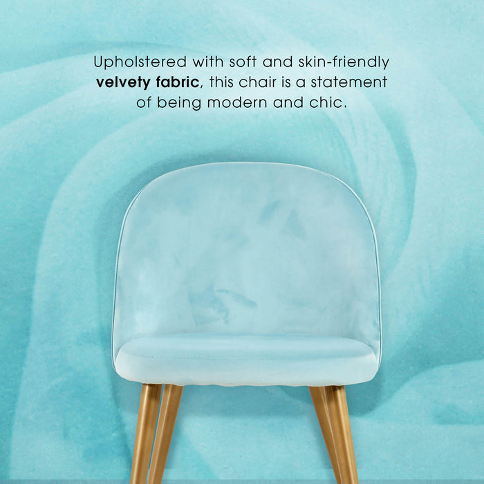 Mcombo Velvet Dining Chairs Set of 2, Soft Tufted Modern Living Room Chairs Upholstered Accent Chairs Baby Blue Armless Chairs with Gold-Finished Metal Legs 6090-GD923