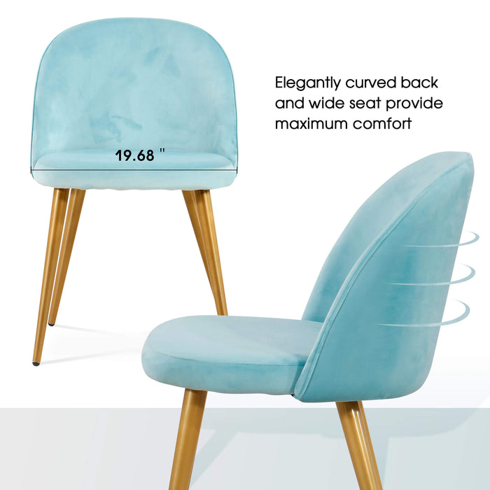 Mcombo Velvet Dining Chairs Set of 2, Soft Tufted Modern Living Room Chairs Upholstered Accent Chairs Baby Blue Armless Chairs with Gold-Finished Metal Legs 6090-GD923