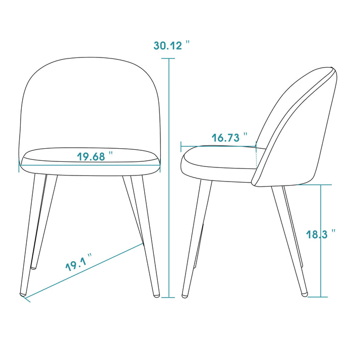 Mcombo Velvet Dining Chairs Set of 2, Soft Tufted Modern Living Room Chairs Upholstered Accent Chairs Baby Blue Armless Chairs with Gold-Finished Metal Legs 6090-GD923