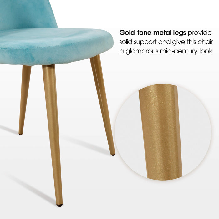 Mcombo Velvet Dining Chairs Set of 2, Soft Tufted Modern Living Room Chairs Upholstered Accent Chairs Baby Blue Armless Chairs with Gold-Finished Metal Legs 6090-GD923