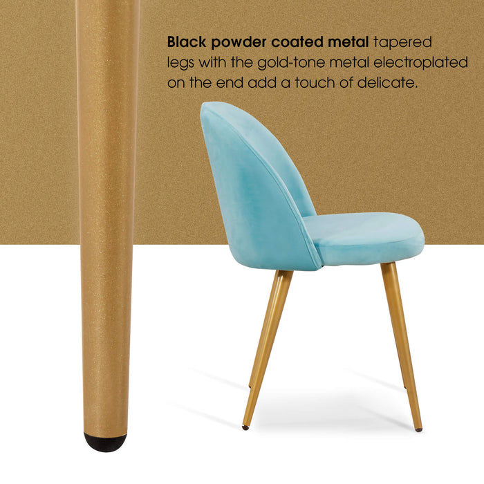 Mcombo Velvet Dining Chairs Set of 2, Soft Tufted Modern Living Room Chairs Upholstered Accent Chairs Baby Blue Armless Chairs with Gold-Finished Metal Legs 6090-GD923