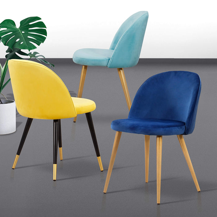 Mcombo Velvet Dining Chairs Set of 2, Soft Tufted Modern Living Room Chairs Upholstered Accent Chairs Baby Blue Armless Chairs with Gold-Finished Metal Legs 6090-GD923