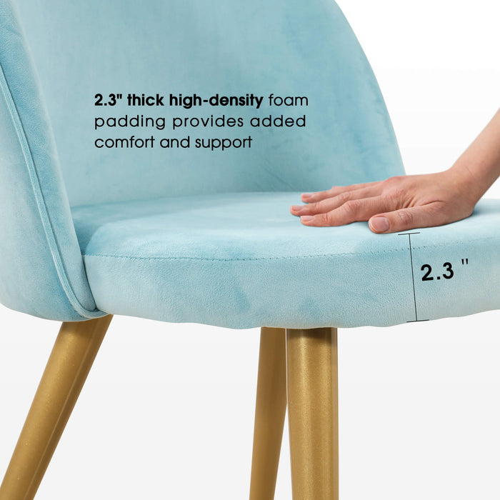 Mcombo Velvet Dining Chairs Set of 2, Soft Tufted Modern Living Room Chairs Upholstered Accent Chairs Baby Blue Armless Chairs with Gold-Finished Metal Legs 6090-GD923