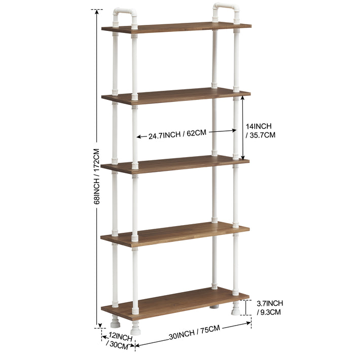 Bookshelf White Book Shelf Ladder Bookcase Tall Bookcases Industrial Bookshelves for Bedroom, Modern Wood Kids Book Shelves 3/4/5 Shelf for Small Spaces 6090-303/404/505WBR