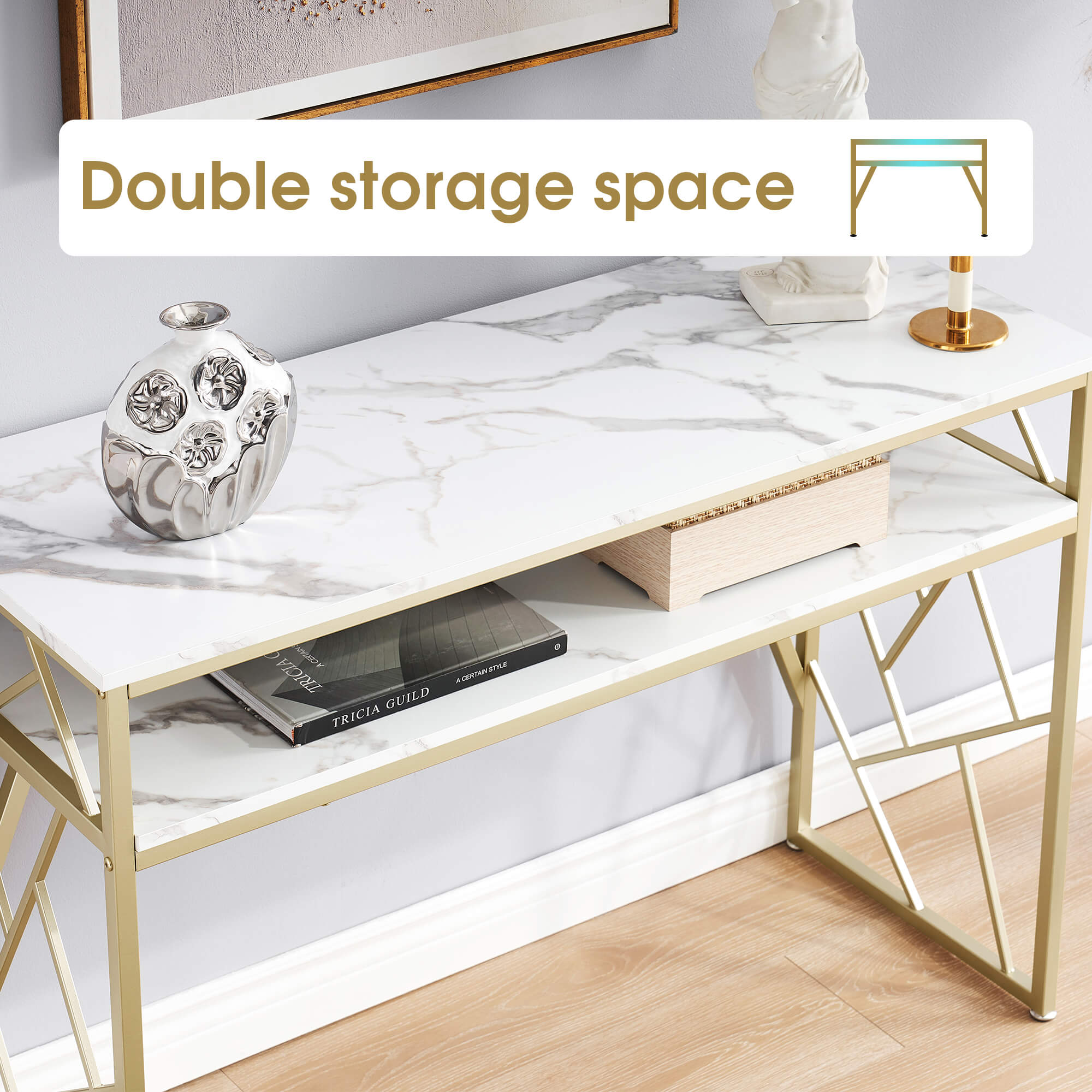 White Console Table with Storage, MAKEUP-1145