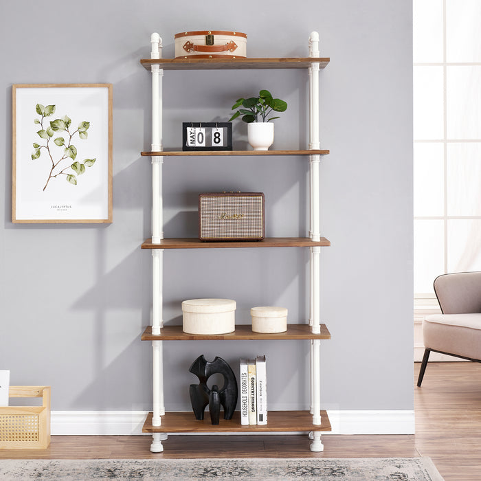 Bookshelf White Book Shelf Ladder Bookcase Tall Bookcases Industrial Bookshelves for Bedroom, Modern Wood Kids Book Shelves 3/4/5 Shelf for Small Spaces 6090-303/404/505WBR