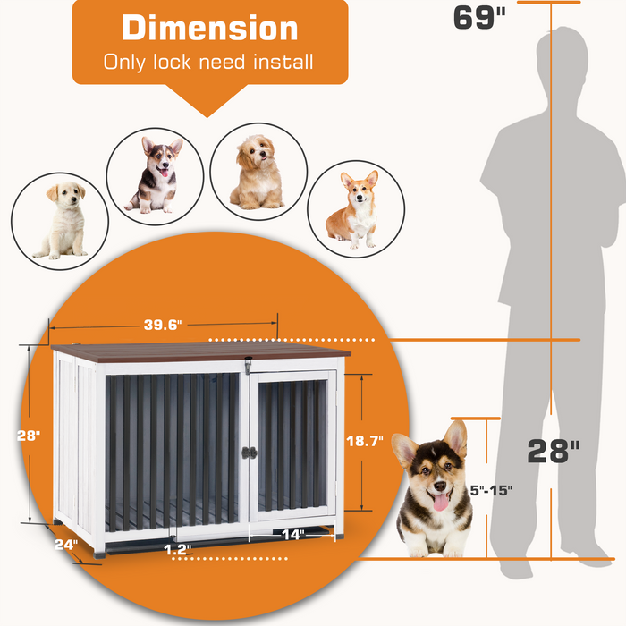 Mcombo Wooden Dog Crate Furniture End Table with Door, No Assembly Portable Foldable Pet Crate Dog Kennel Indoor with Removable Tray