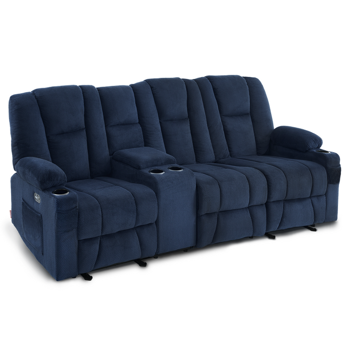 Mcombo Fabric Power Loveseat Recliner, Electric Reclining Sofa with Heat and Massage, Cup Holders, USB Charge Port for Living Room 6015/6035/6025/6045