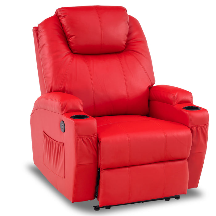 Mcombo Electric Power Recliner Chair with Massage and Heat, 2 Positions, USB Charge Ports, 2 Side Pockets and Cup Holders, Faux Leather 7050
