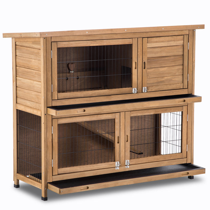 Lovupet Rabbit Hutch Cage with Pull Out Tray, 2 Story Indoor Outdoor Wooden Bunny Cage, Rabbit House with Run Ramp for Guinea, Habitat, Small Animals Pets, 6010-1029